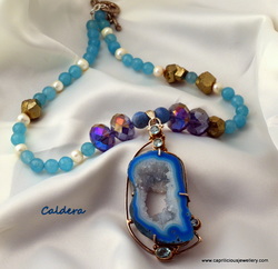 Caldera - blue agate druzy pendant and necklace from Caprilicious Jewellery