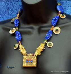 Lapis and golden quartz tribal necklace with a pendant from Afghanistan from Caprilicious Jewellery