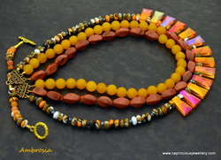 AB coated crystals, yellow jade and golden sunstone and howlite - Ambrosia by Caprilicious Jewellery