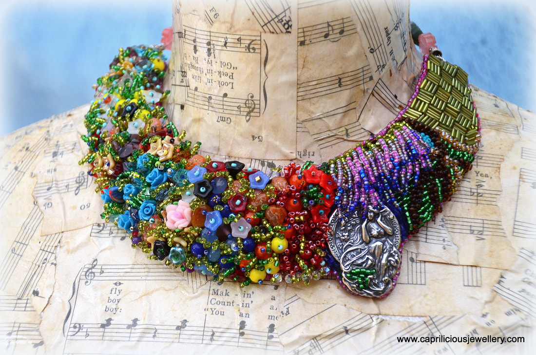 Wildflower meadow necklace, statement necklace, art nouveau, Vintaj pewter, wisteria, 