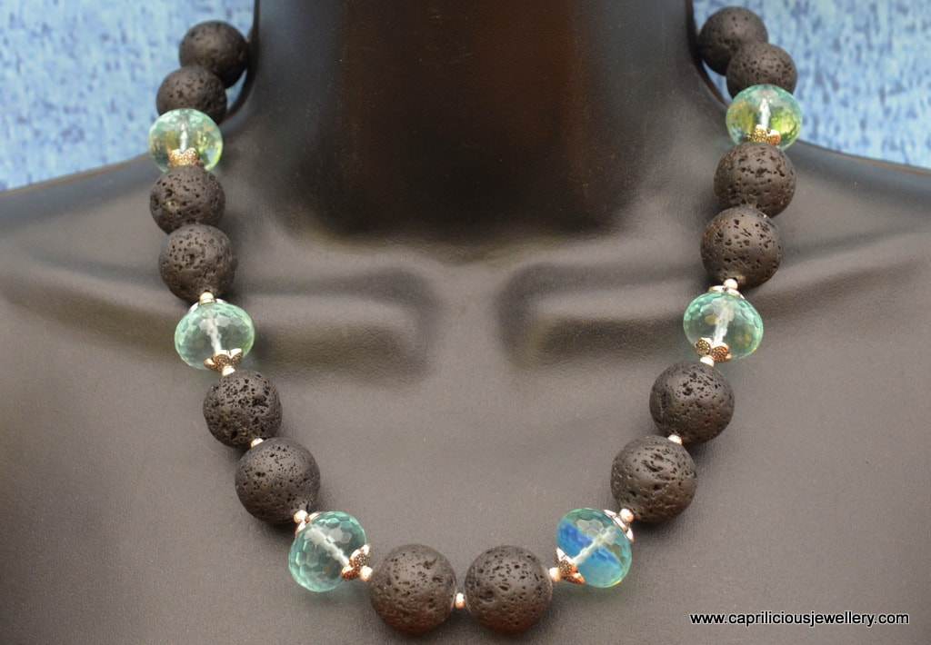 Fire and Ice - Lava bead and aqua quartz necklace by Caprilicious Jewellery