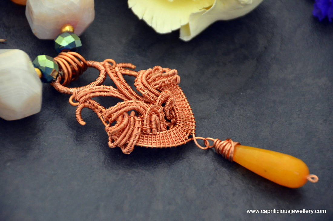 Agate nugget beads and a copper wirework pendant by Caprilicious Jewellery