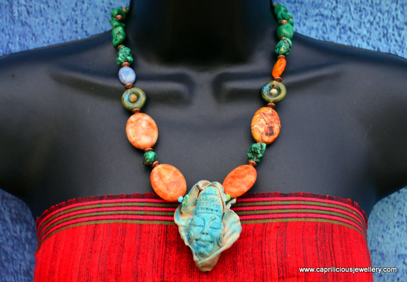   Yemoja - a tribal necklace with orange agate and turquoise by Caprilicious Jewellery