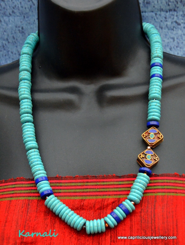 Turquoise and lapis lazuli with Nepalese beads - Karnali by Caprilicious Jewellery