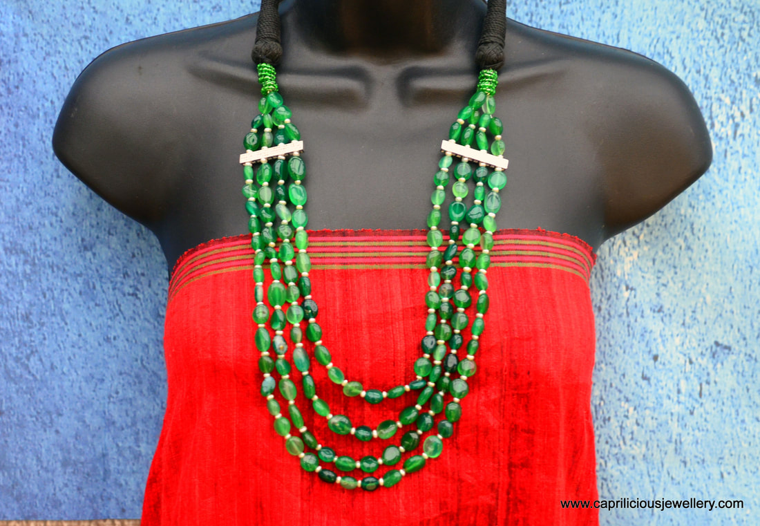 Bling, green onyx, multistrand necklace, statement necklace, evening necklace, diamante