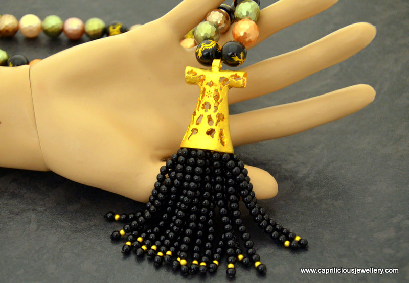 Caftan - Turkish gold plated tassel caftan, shell pearls and engraved agate by Caprilicious Jewellery