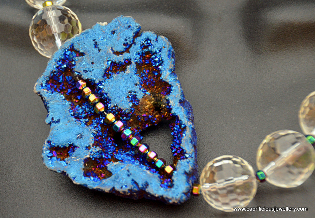 Druzy slab nugget and clear quartz necklace by Caprilicious Jewellery