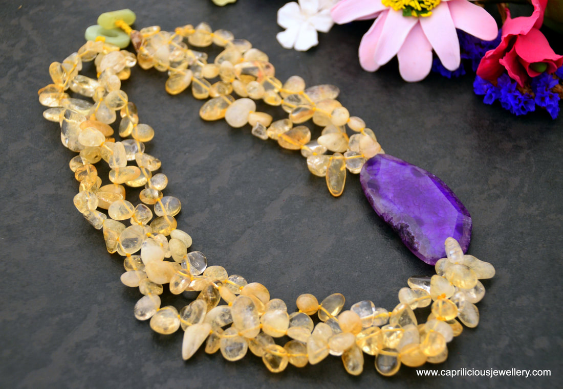 Citrine and purple agate necklace