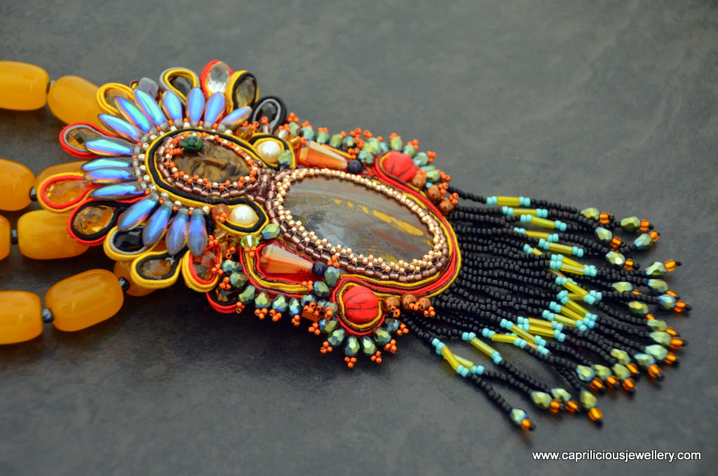 Soutache and beadwork Goddess pendant by Caprilicious Jewellery