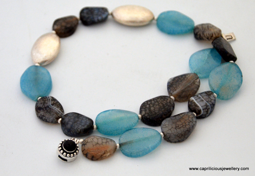 Dragons vein agate and blue agate necklace by Caprilicious Jewellery