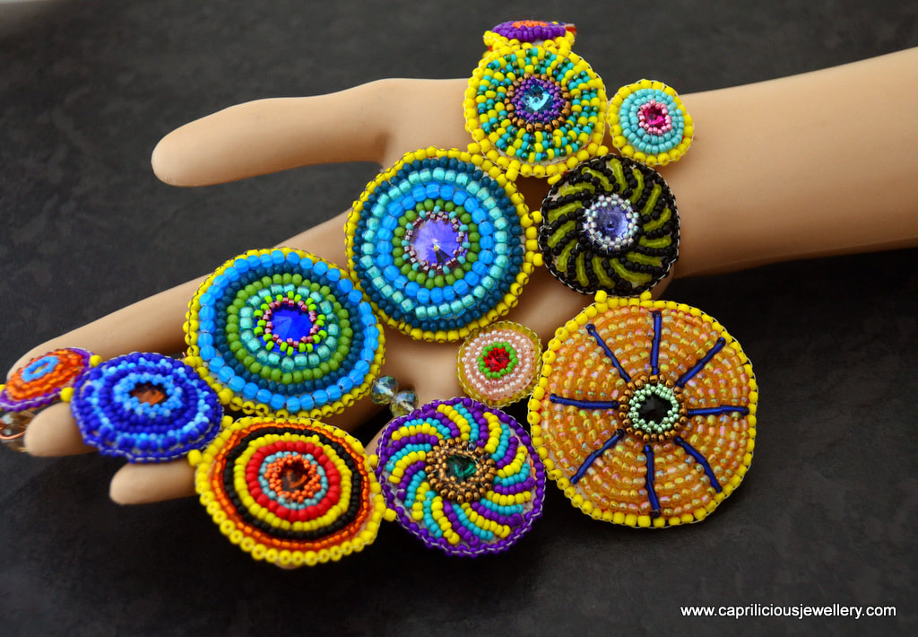 Arriba - a patchwork circle beaded multicolour necklace by Caprilicious Jewellery.