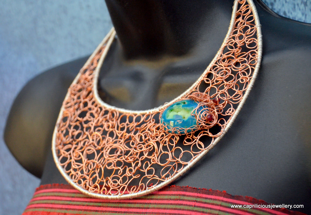 Bubbles, a wire doodle bib necklace by Caprilicious Jewellery