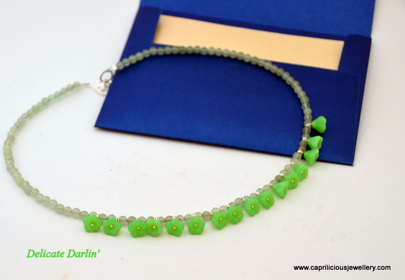  Delicate Darlin' - a green aventurine and Czech flower necklace, decorative paisley sterling silver clasp with earrings by Caprilicious Jewellery