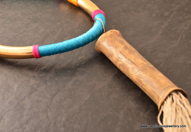 Lagenlook necklace, tribal, bone finish, linen thread by Caprilicious Jewellery