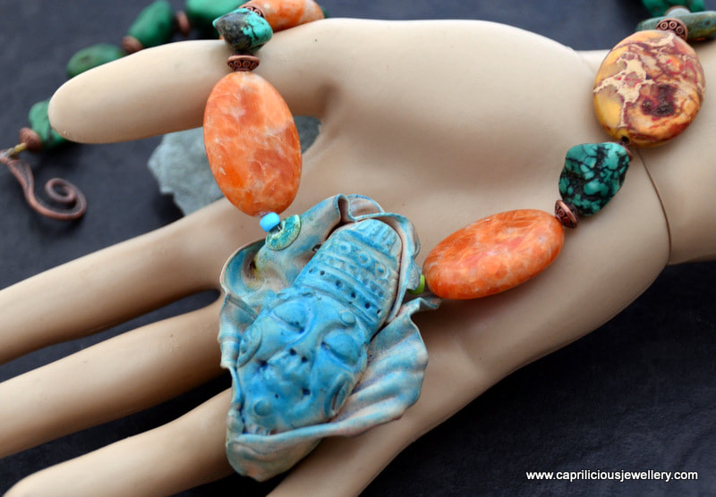   Yemoja - a tribal necklace with orange agate and turquoise by Caprilicious Jewellery