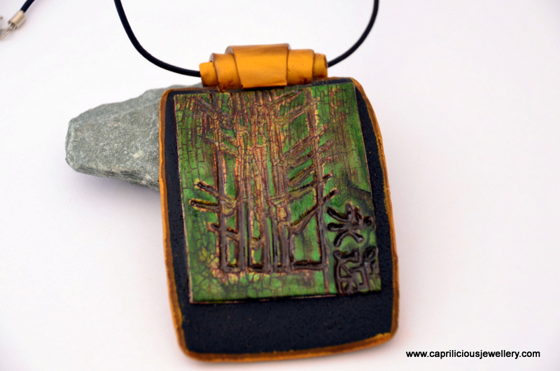 Kimono Collection - Japanese themed polymer clay pendant on a leather cord by Caprilicious Jewellery