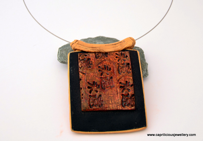 Kimono Collection - Japanese themed polymer clay pendant on a steel cable by Caprilicious Jewellery
