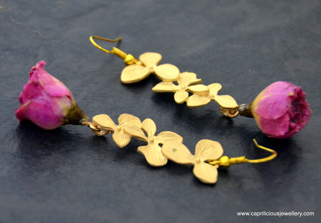 Stud earrings, rosebud earrings, potpourri earrings, orchids
