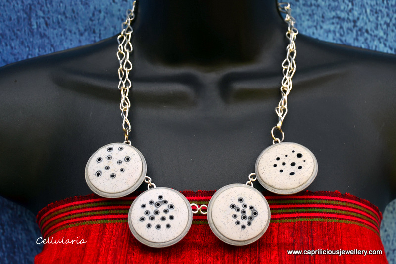 Cellularia - a polymer clay necklace designed by Christine Dumont, made by Caprilicious Jewellery