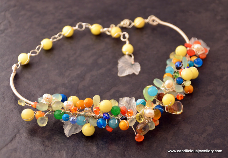 Wire and semiprecious bead floral necklace by Caprilicious Jewellery