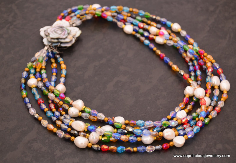 Multicolour crystal and baroque pearl necklace, Bling by Caprilicious Jewellery