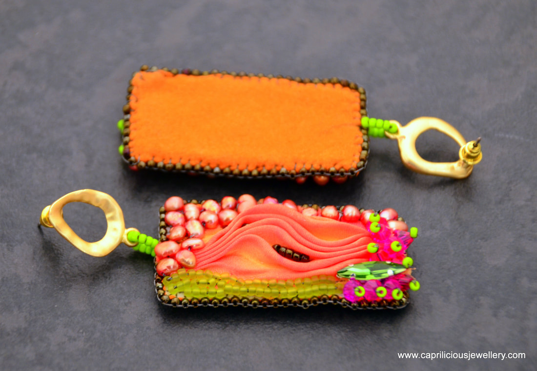 Shibori and pearl earrings by Caprilicious Jewellery