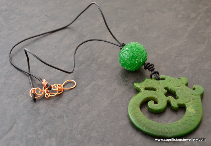 Lagenlook, Jade necklace, dragon by Caprilicious Jewellery