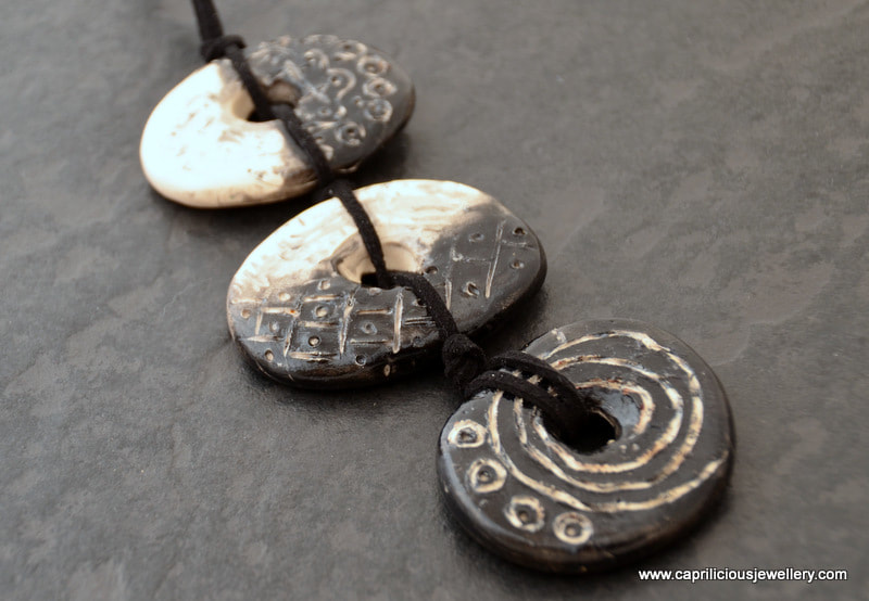 Monochrome carved Lagenlook necklace by Caprilicious