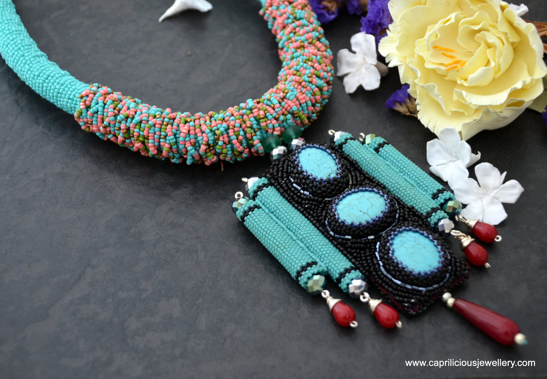 art deco necklace, beaded necklace, turquoise necklace, statement necklace