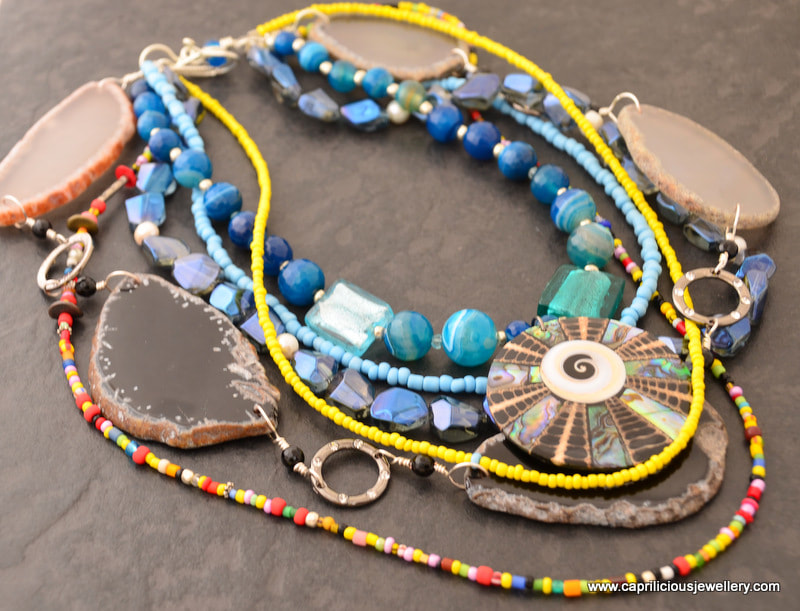 Multi strand, statement necklace, blue necklace, Caprilicious Jewellery