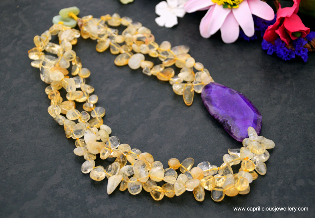 |Citrine, slab nugget, statement necklace, teardrops, dragons vein agate, colourful jewellery