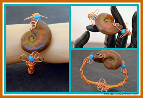 Copper and ammonite wire bracelet, srthritis remedy by Caprilicious Jewellery