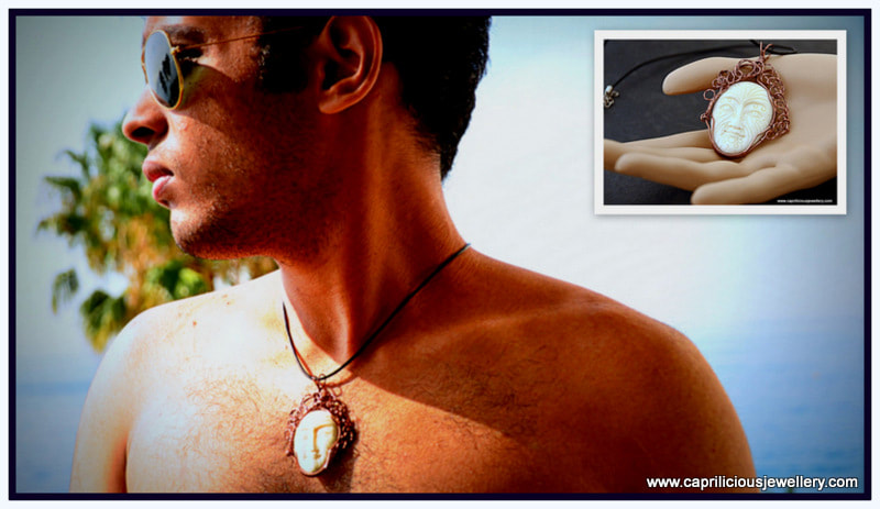 Unisex Jewellery, Jewellery for men, hand carved, bovine bone Maori Warrior, leather necklace by Caprilicious Jewellery
