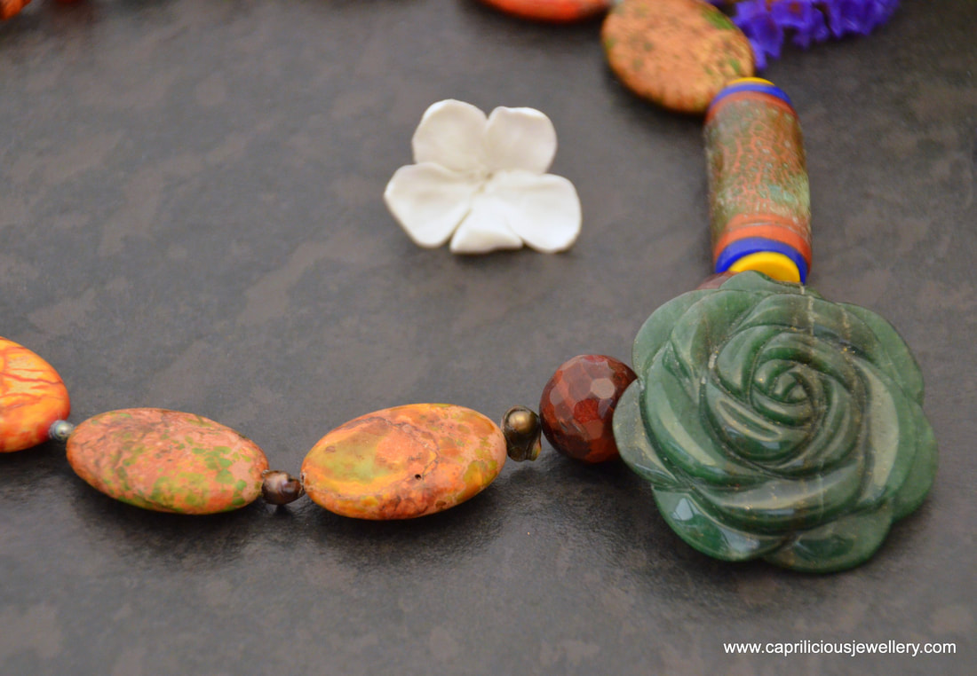 Last but not Least Necklaces with hand carved gemstone roses by Caprilicious Jewellery