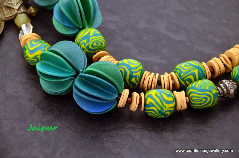 Jaipur - Afghani pendant with polymer clay beads by Caprilicious Jewellery