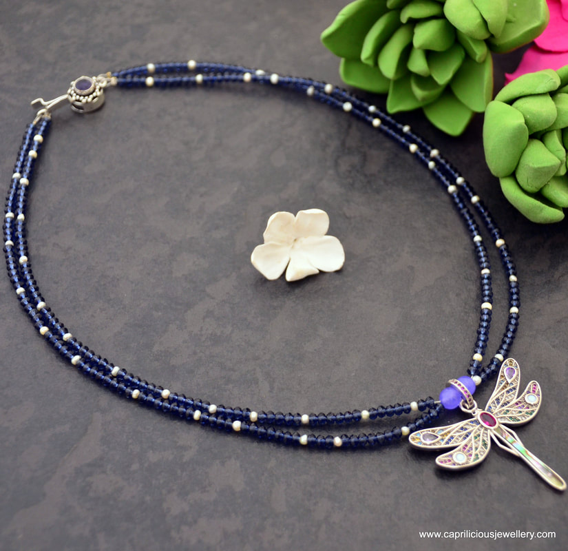 dragonfly pendant, silver, sterling silver, iolite, daywear jewellery, office wear necklace, gift for a young lady