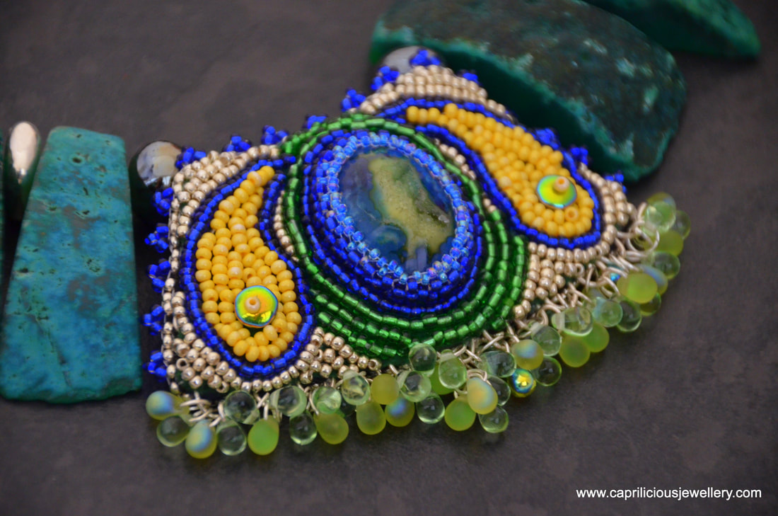 druzy, bead embroidery, paisley jewellery, large beads, statement necklace