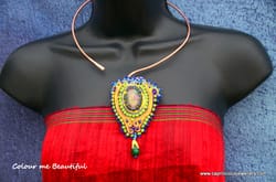 Colour Me Beautiful - colourful soutache and druzy pendants on non tarnish copper wire torque necklaces by Caprilicious Jewellery