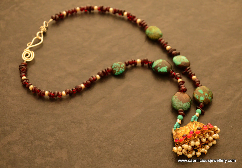 Garnet and turquoise necklace by Caprilicious Jewellery