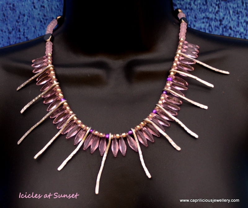 Pink quartz and aluminium wire icicle necklace by Caprilicious Jewellery