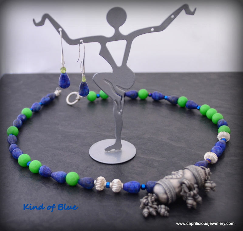 925 silver, lapis lazuli and jade necklace and earring set by Caprilicious Jewellery