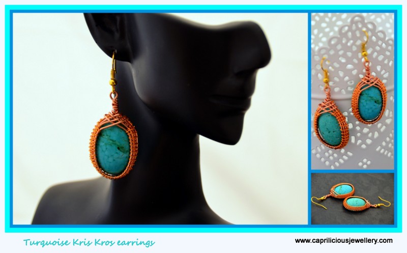 Turquoise and wire earrings by Caprilicious Jewellery