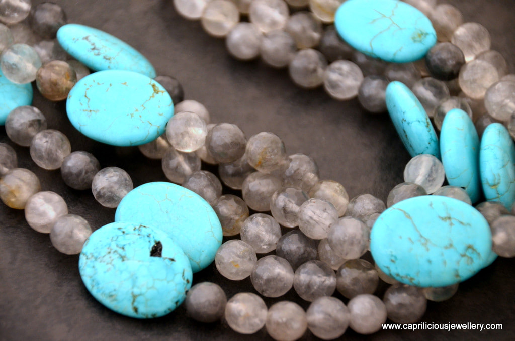 Cloud agate and turquoise multi strand necklace by Caprilicious Jewellery