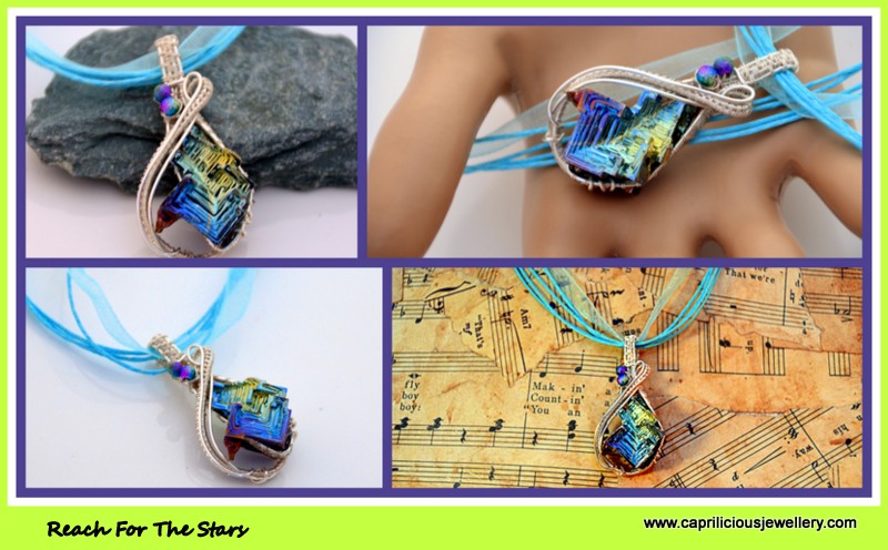 Wire wrapped bismuth pendant by Caprilicious Jewellery