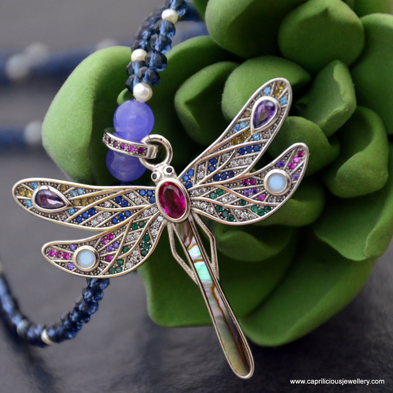 dragonfly pendant, silver, sterling silver, iolite, daywear jewellery, office wear necklace, gift for a young lady