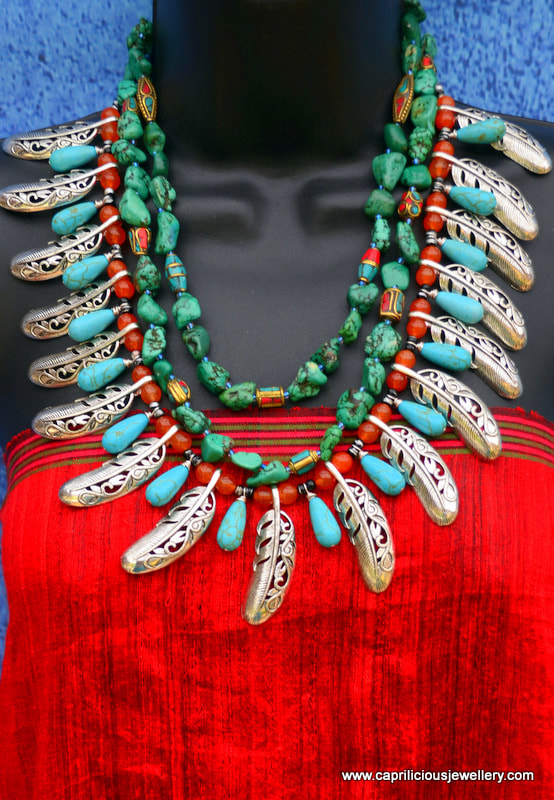 Native American vibe, boho necklace, turquoise and carnelian, Nepalese beads, necklace by Caprilicious - Dancing Queen