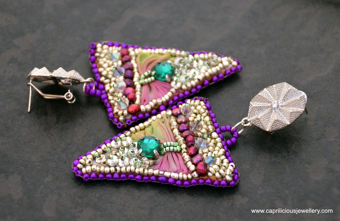 Shibori earrings with shiny crystals by Caprilicious Jewellery