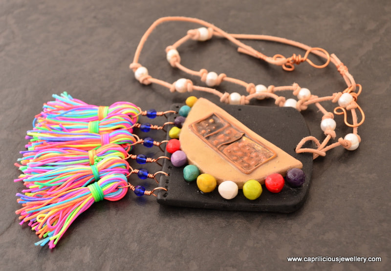 Lagenlook Necklace, leather and pearl necklace, multicolour necklace by Caprilicious Jewellery