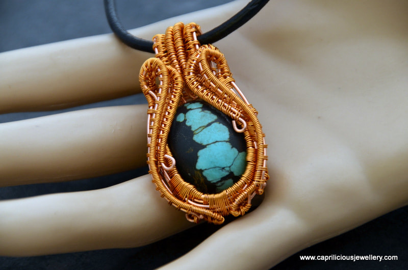 Wirework and turquoise pendant by Caprilicious Jewellery