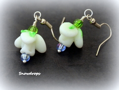 Snowdrop lampwork bead earrings by Caprilicious Jewellery
